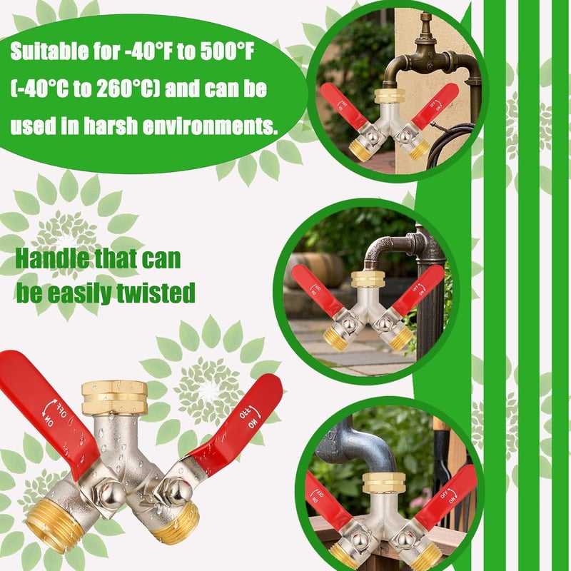 EJW Brass Hose Splitter, High Flow Splitters, Garden Hose Splitter, 2 Way Water Splitter, Faucet Splitter, Heavy Duty Splitter, Valve 3/4 Inch GHT Thread - Image 2